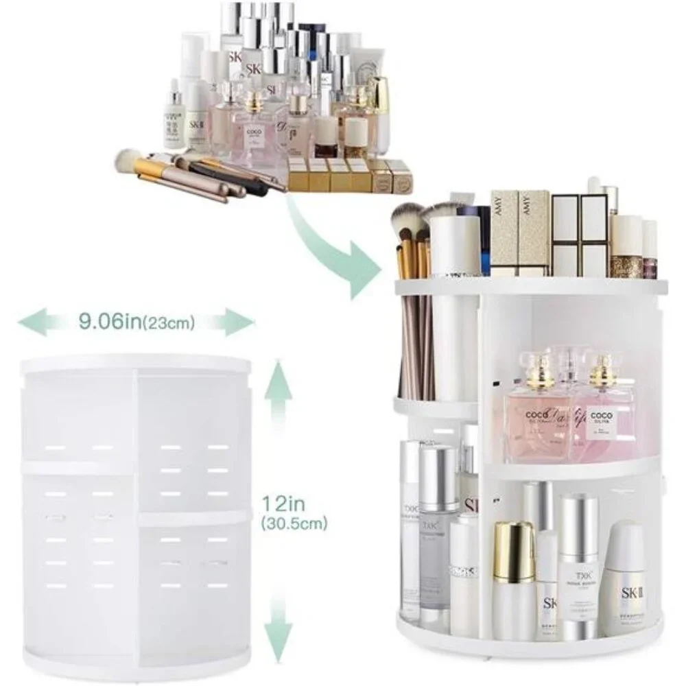 360 Rotating Makeup Organizer,DIY Adjustable Spinning Holder,Foldable Storage